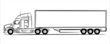 America Semi Trailer Truck Abstract Silhouette On White Background. A Hand Drawn Line Art Of A Trailer Truck Car. Flat Illustration View From Side.	
