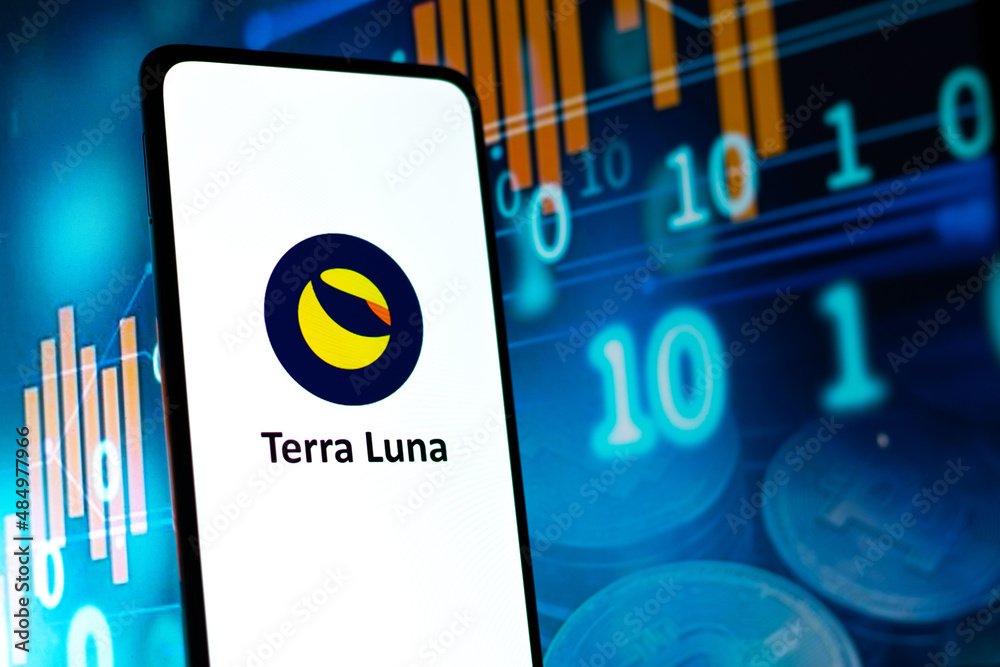 West Bangal, India - February 4, 2022 : Terra luna logo on phone screen stock image.
