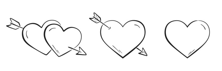 set of hand drawn hearts with arrow. romantic and love symbol. valentine's day design