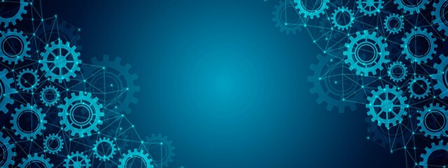 Poster - vector glowing neon frame background. design of technical mechanisms, gears. the texture of the netw