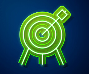 Wall Mural - Glowing neon line Target sport icon isolated on blue background. Clean target with numbers for shooting range or shooting. Vector