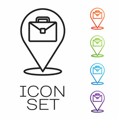 Poster - Black line Online working icon isolated on white background. Freelancer man working on laptop at his house. Remote work. Distant job concept. Set icons colorful. Vector