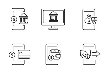 Canvas Print - Set of digital banking icon in linear style isolated on white background