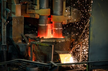 Electric Arc Steelmaking Furnace, Thick Powerful Red-hot Graphite Electrodes