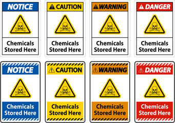 Label Chemicals Stored Here Sign On White Background