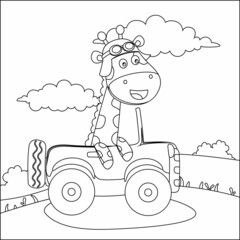 Vector illustration of cute little horse driving a car go to forest funny animal cartoon,vector illustration. Vector illustration. T-Shirt Design for children. Design elements for kids.