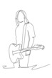 Continuous line drawing of a male guitarist rocker play his electric guitar. Dynamic musician artist performance concept single line graphic draw design vector illustration