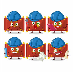 Sticker - architect red paper roll chinese cute mascot character with pliers