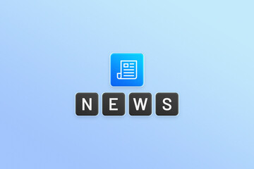 Canvas Print - News word on cube design isolated on blue background. News text concept.