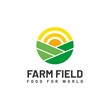 Farm field farmland agricultural logo vector with sunlight and hill