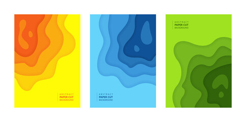 Wall Mural - abstract paper cut background. vertical banners set a4. color gradient layers. flat style