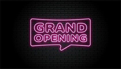 Wall Mural - Grand opening neon sign with brick wall background template.