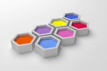Leinwandbilder - Volumetric colored hexagons on a light background. Places to fill with tex
