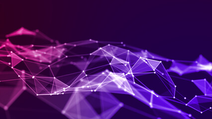 Poster - Digital particle wave floor pink and purple color abstract background. 3D rendering