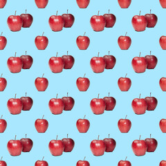 Wall Mural - seamless pattern of red apples on a blue background