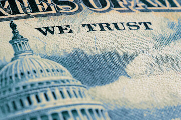 Wall Mural - american paper money. fragment of reverse of $50 bill showing the capitol. us banknote close-up. blu