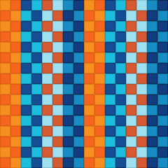 Poster - Checker orange and blue pattern. Vector simple squares pattern.