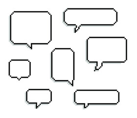 Poster - Set of speech bubbles in pixel art retro 90's style.