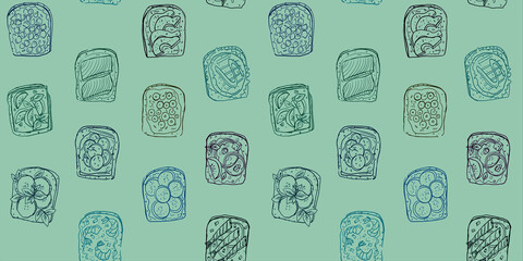 Wall Mural - Seamless pattern with assorted sandwiches graphic illustration