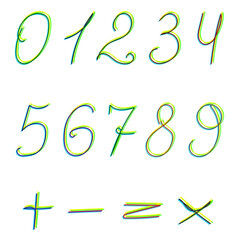 Numbers and mathematical signs with a thin line