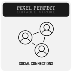 Wall Mural - Social connections, social network. Thin line icon. Pixel perfect, editable stroke. Vector illustration.