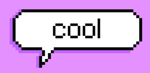Poster - Speech bubble in pixel art style on a pink background.