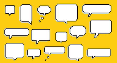 Poster - Set of speech bubbles in pixel art retro 90's style.