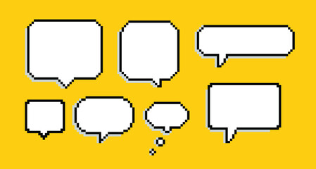 Poster - Set of speech bubbles in pixel art retro 90's style.