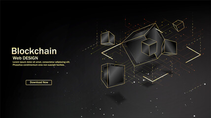 Poster - Blockchain. Illustration of the concept of blockchain mining Abstract background of digital cryptocurrency. Modern vector illustration.