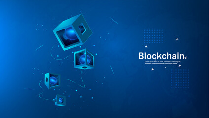 Poster - Blockchain. Illustration of the concept of blockchain mining Abstract background of digital cryptocurrency. Modern vector illustration.