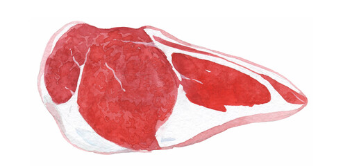 Raw meat chop. Watercolor illustration on white background. Isolated