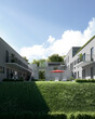 Modern residential home for family, home on nature, sunny day, architecture, 3D render	
