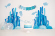 Digitaler Backdrop Hintergrund für Cake smash Torte erster Geburtstag Unterwasserwelt blau Dekoration