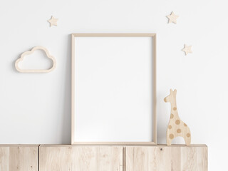 nursery frame mockup, kidr room frame mockup, 3d render