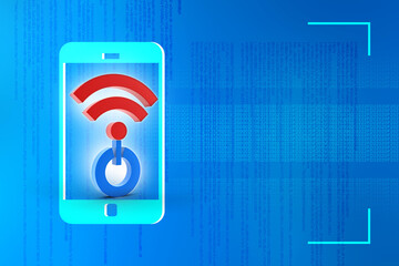 Poster - 3d rendering Transmitter mobile WiFi with power sign
