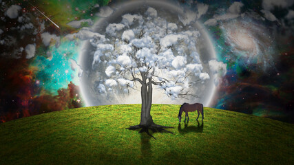 Wall Mural - Horse and surreal tree