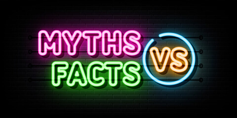 Wall Mural - myths vs facts neon sign. neon symbol