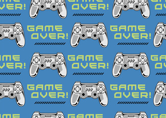 Wall Mural - Vector Seamless pattern with joysticks gamepad illustration and slogan texts, for t-shirt prints and other uses.