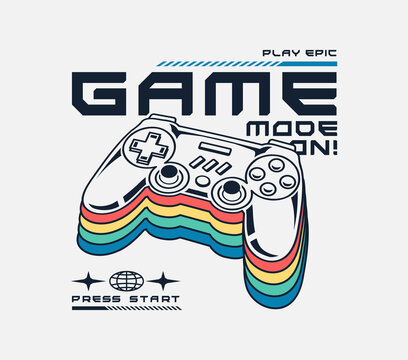 Vector joysticks gamepad illustration with slogan texts, for t-shirt prints and other uses.