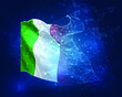 Italy, vector flag, virtual abstract 3D object from triangular polygons on a blue background