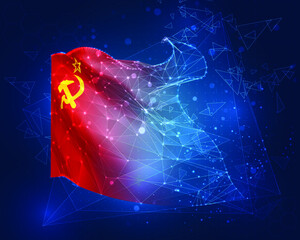Wall Mural - vector flag, virtual abstract 3D object from triangular polygons on a blue background