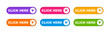 Click here buttons with arrow pointer. Click here button set. Call to action button click here. Modern web buttons. Vector illustration.
