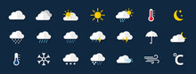 Weather Icon Set. Weather Icons For Web. Forecast Weather Flat Symbols. Pictogram Vector Icons.