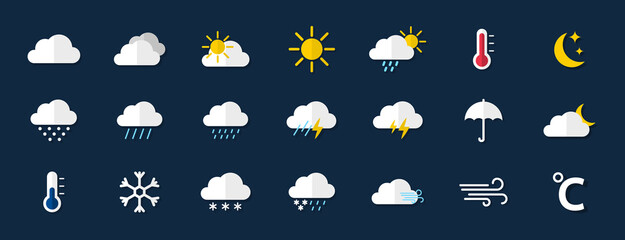 weather icon set. weather icons for web. forecast weather flat symbols. pictogram vector icons.