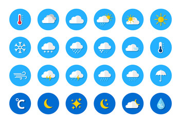 Wall Mural - weather icon set. weather icons for web. forecast weather flat symbols. pictogram vector icons.