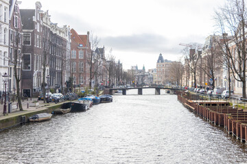 Wall Mural - Long view of the canal in Amsterdam