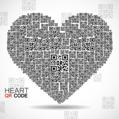 Wall Mural - QR code heart. Silhouette heart with qr code. Technology concept. Vector illustration