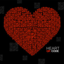 QR Code Heart. Silhouette Heart With Qr Code. Technology Concept. Vector Illustration