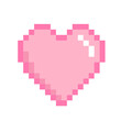 Romantic pink pixel heart. Valentine's Day, 8 march retro style design. White background. For greeting cards, post cards, invitations.