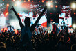 © Zamrznuti tonovi - Silhouette of a woman with raised hands on a concert
